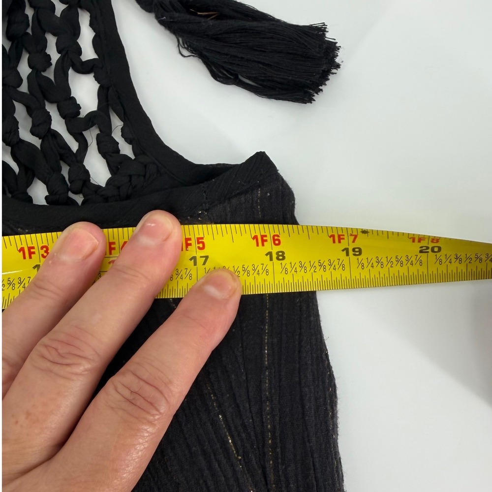 Maeve Anthropologie Black Metallic Stripe Boho Crochet Tassel Maxi Dress Small - Picture 7 of 10
